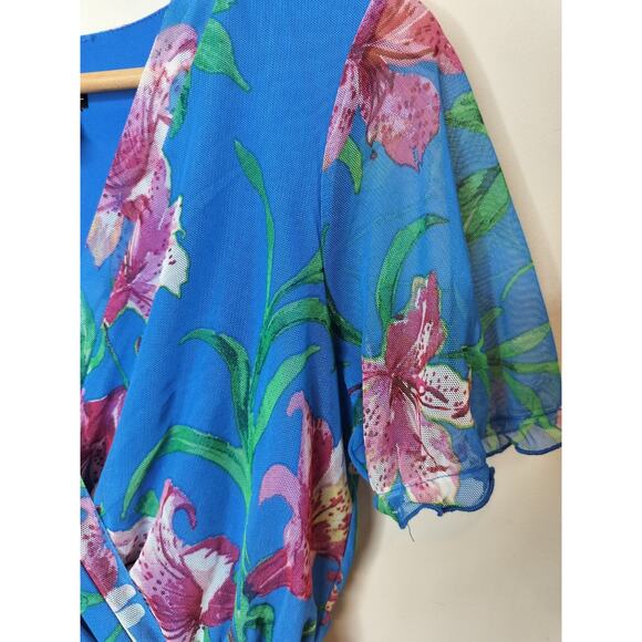 Kate & Lily Floral Maxi Dress Stretch Mesh Knit Surplice - Picture 7 of 10